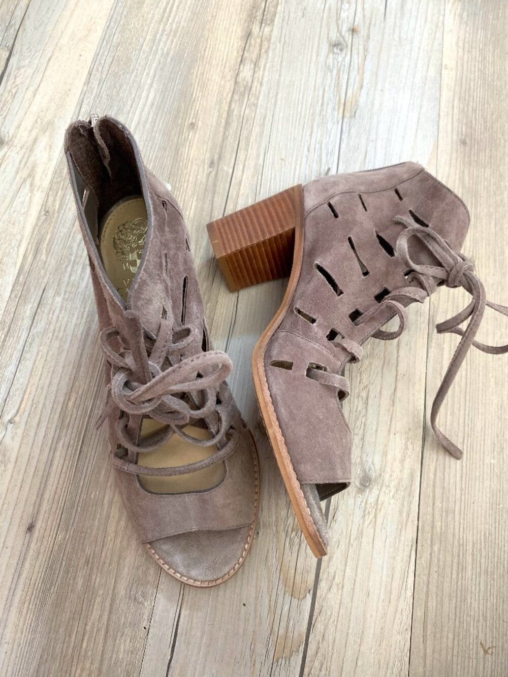 Vince Camuto Suede Cutout Detail Lace-Up Heels - Size 7